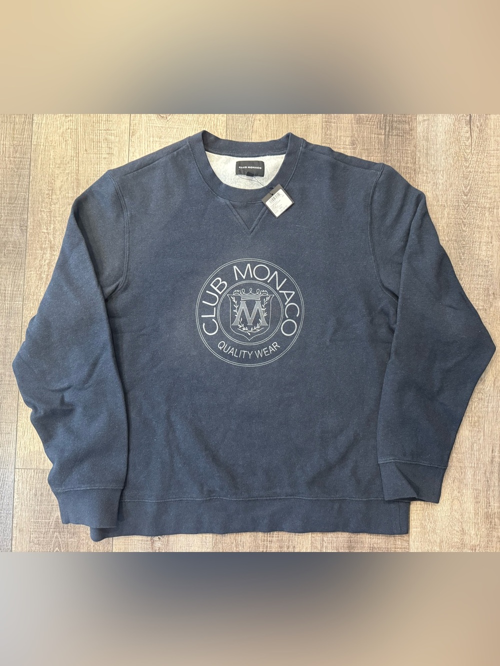Men’s CLUB MONACO Heritage Crest Sweatshirt 2XL XXL Navy Blue Sweater Pullover